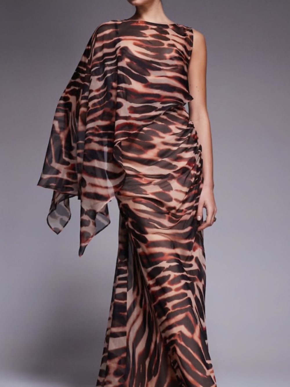 ASOS DESIGN layered sleeve overlay maxi dress with draped skirt in animal